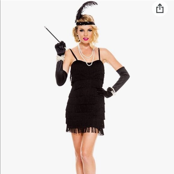 Music Legs Mini Flapper Dress 1920s Black Fringe Dress - Picture 1 of 5